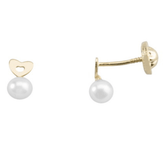 Pendientes Oro Amarillo Corazón y Perla